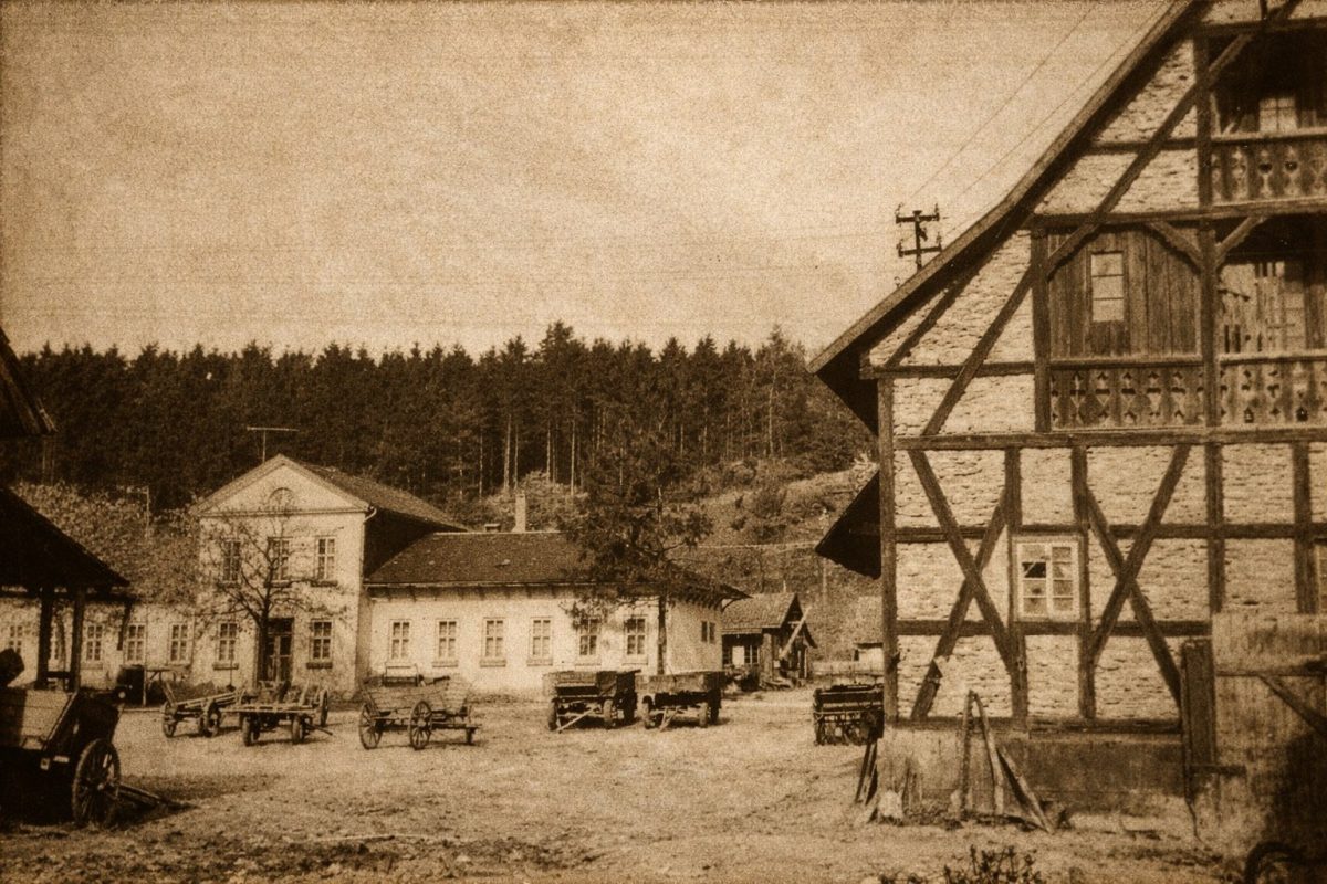 Hoffläche mit Pferdewagen