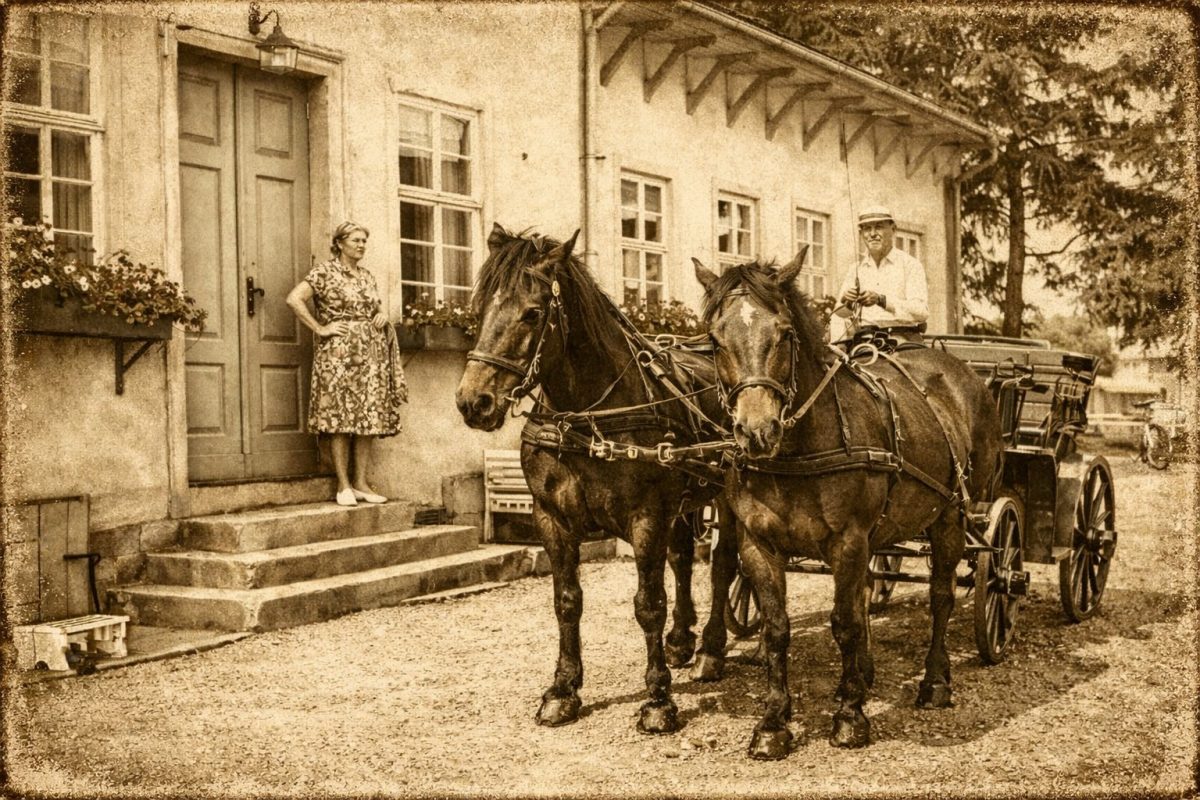 Gut Buchenhof 1951 mit Kutsche vor dem Herrenhaus